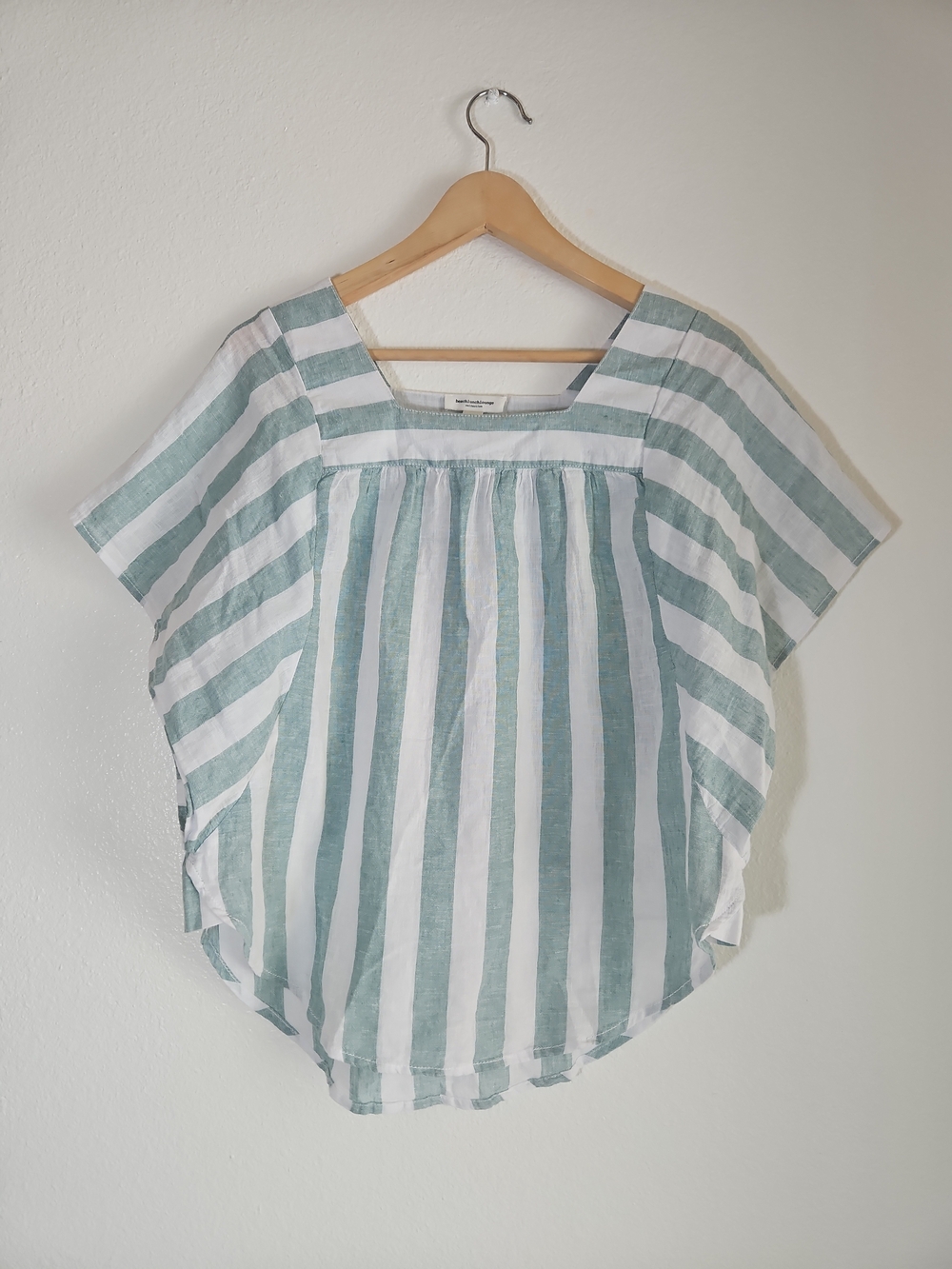 NWOT beachlunchlounge Linen & Cotton White & Mint Green Striped Square-Neck Top